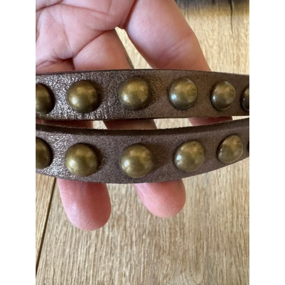 Brown Gold Metallic Brass Tone Round Studded Double Wrap Boho Belt Medium/ Large